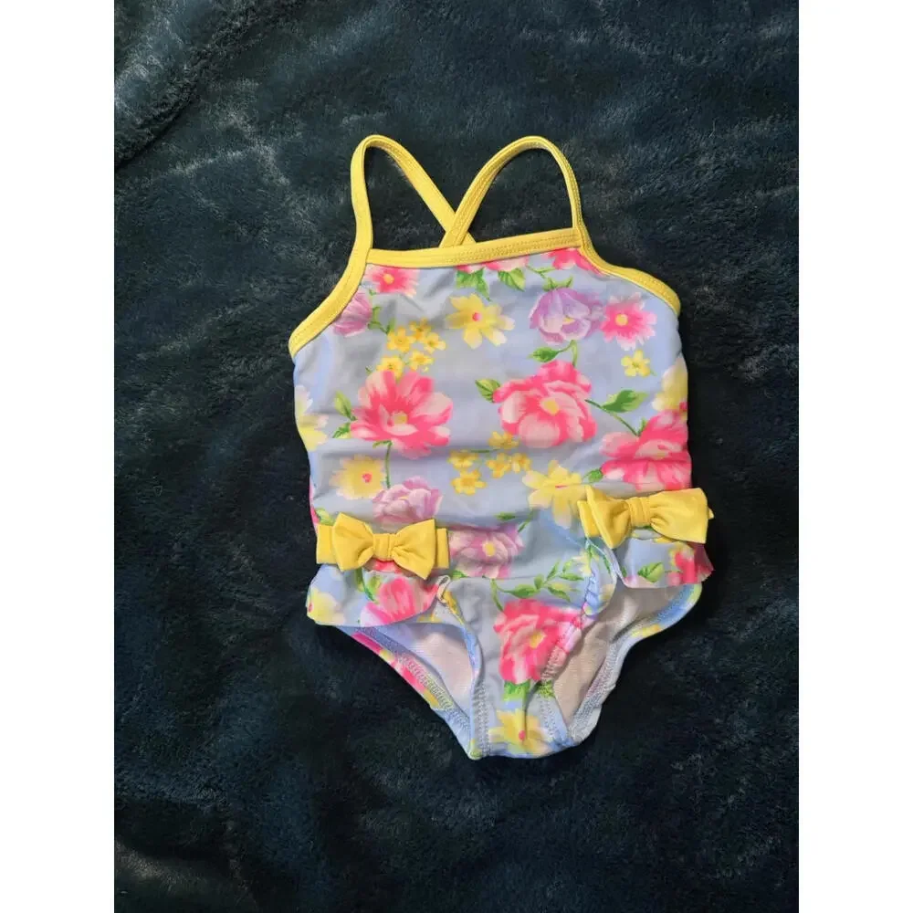 Infant Girl Swimsuit One Piece w/ Bows and Ruffle 6-9M